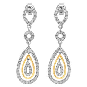 Designer "FPJ" dangle micro pave diamonds earrings set in 18k white and yellow gold. The halo drops are covered in micro pave diamonds of approximately 1.15 carats.