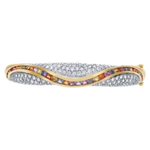 FPJ bold bangle with 7.85 carats of genuine sapphires set in 14k yellow gold.