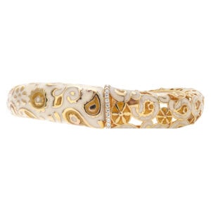 Millana made in Italy bangle bracelet with cubic zirconia and two tone enamel in 14k yellow gold.