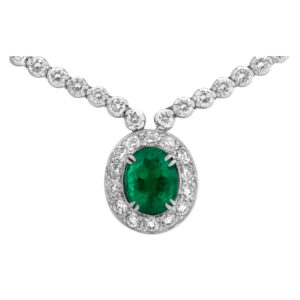 AGL certified Colombian Emerald necklace with diamonds in 18k  white gold