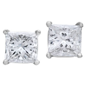 GIA certified square modified brilliant cut diamond studs 1.02 carat (H color, VVS2 clarity) and 1.02 carat (G color, VVS2 clarity)