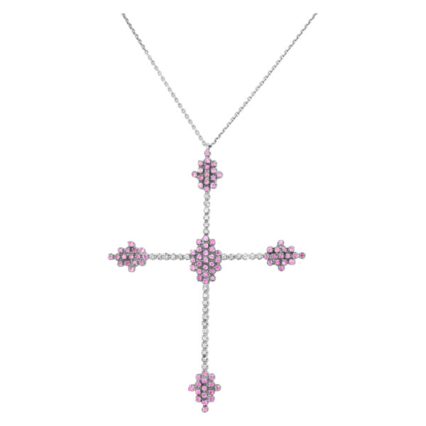 "Bizantine" wide cross with diamonds & pink sapphires