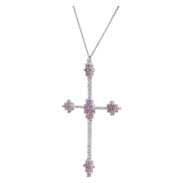 "Bizantine" wide cross with diamonds & pink sapphires