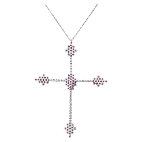 "Bizantine" wide cross with diamonds & pink sapphires