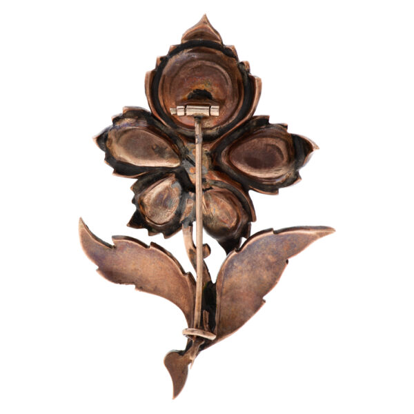 Victorian flower brooch in 14K rose gold with over 4 carats in rose cut diamonds