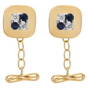 Diamond and sapphire cufflinks in 18k yellow gold