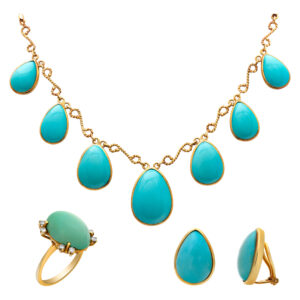 Set for a Queen! Turquoise necklace, earring & ring set in 18k