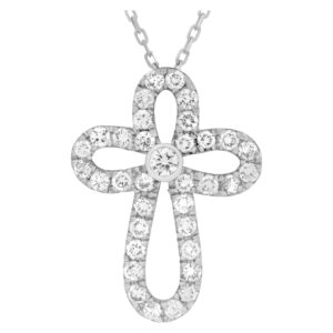 Bubble diamond cross on chain in 18k white gold