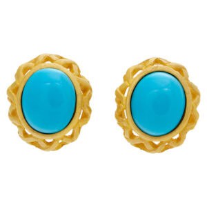 Turquoise button earrings in 18k