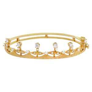 Vintage diamond bangle with crown design in 14k yellow gold