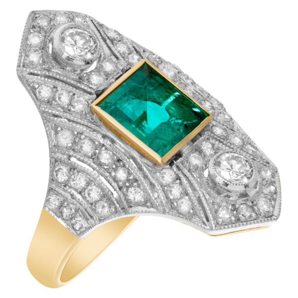 Emerald and diamond ring in 18k yellow and white gold