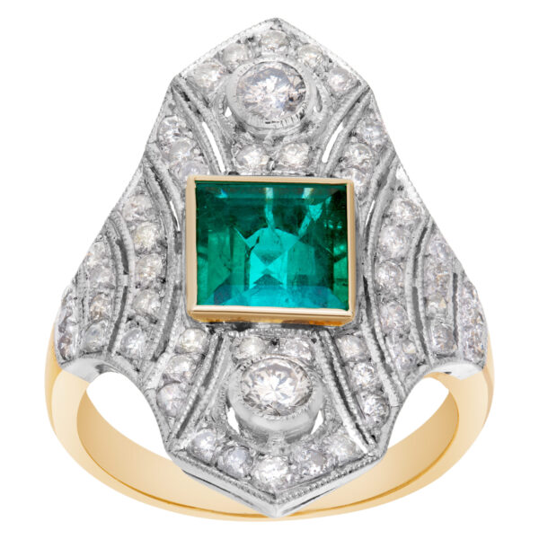 Emerald and diamond ring in 18k yellow and white gold