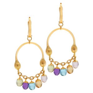 Drop earrings in 18k with briolette cut semi precious stones