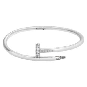 Cartier "JUSTE UN CLOU" bangle bracelet in 18K white gold w/ 0.59 carat Diamonds. Size 18.