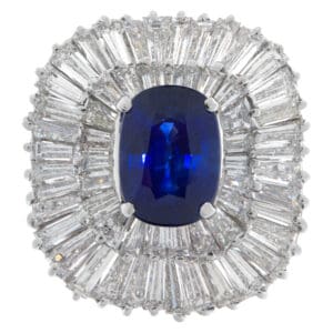 AGL certified 5.83 carat cushion mixed cut natural sapphire and diamond ring in platinum