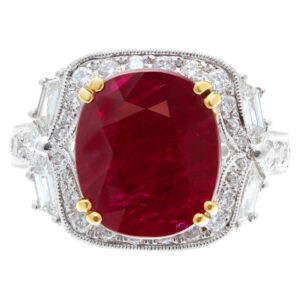 AGL certified 6.07 carat natural ruby cushion mixed cut with diamond accents