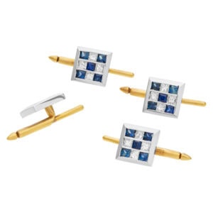 Diamonds and Sapphires Tuxedo stud set in 18k white and yellow gold