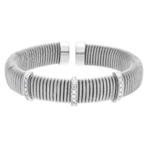 Stylish Italian design wrapped coil bangle in 18k white gold with 3 diamond bar stations