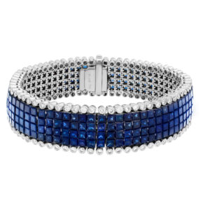 Soft link royal blue sapphire & diamond bracelet in 18k white gold