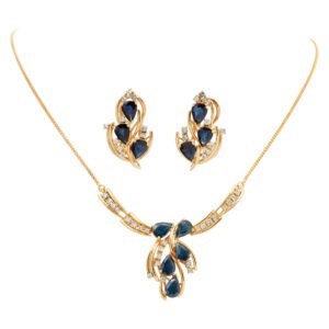 Sapphire with diamonds necklace and earings set in 14k gold