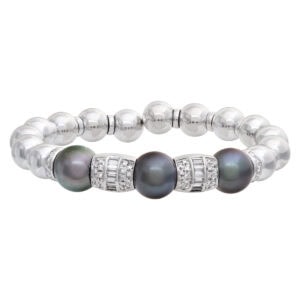 South Sea pearl and diamond bangle in 18k white gold