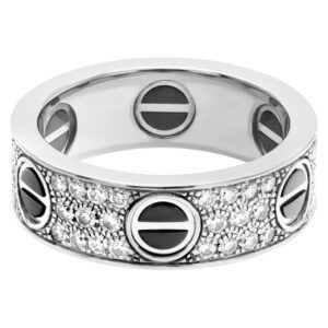 Cartier Love ring in 18K white gold with black ceramic screws and diamonds