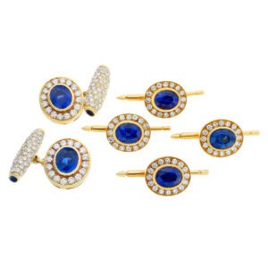 AGL certified sapphire and diamond stud and cufflinks set in 18k