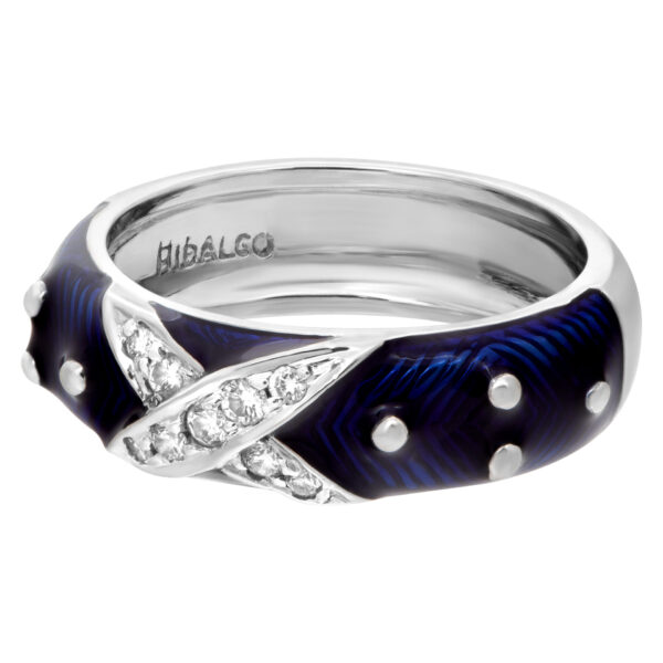 Diamond and blue enamel ring in 18k white gold