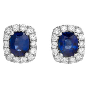 Sapphire and diamond stud earrings in 18k white gold