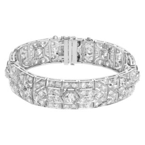 Art Deco diamond platinum bracelet, over 5 carats in European cut diamonds