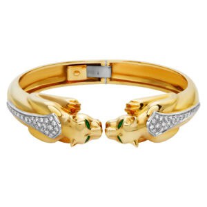 Wild cats open bangle in 18k