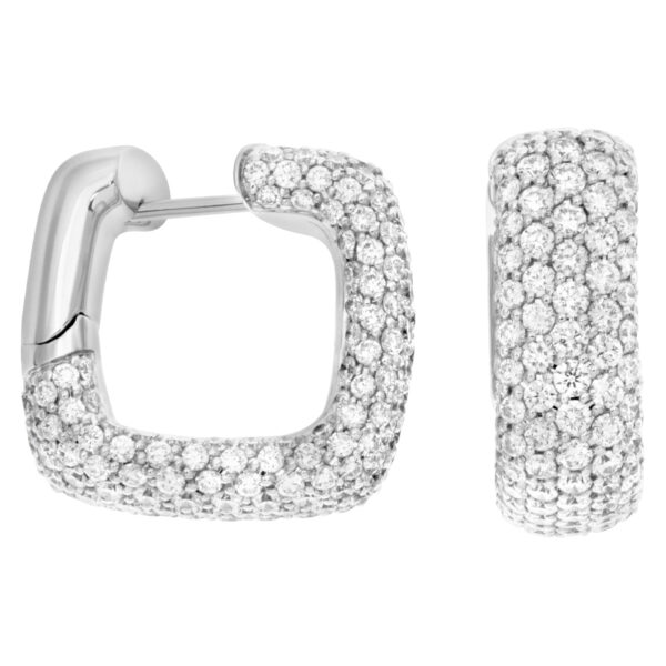 Pave diamond square hoop earrings in 18k white gold