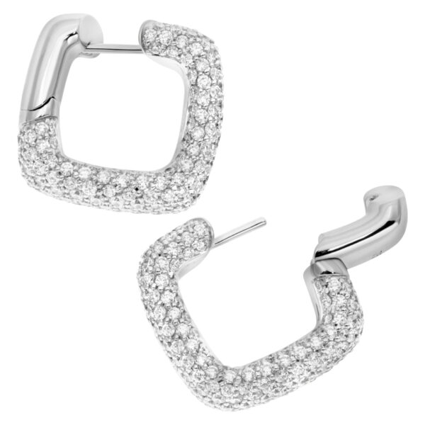 Pave diamond square hoop earrings in 18k white gold