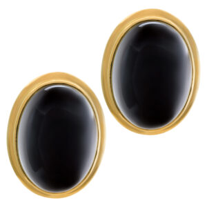 Large oval cabochon onyx earrings in 14k