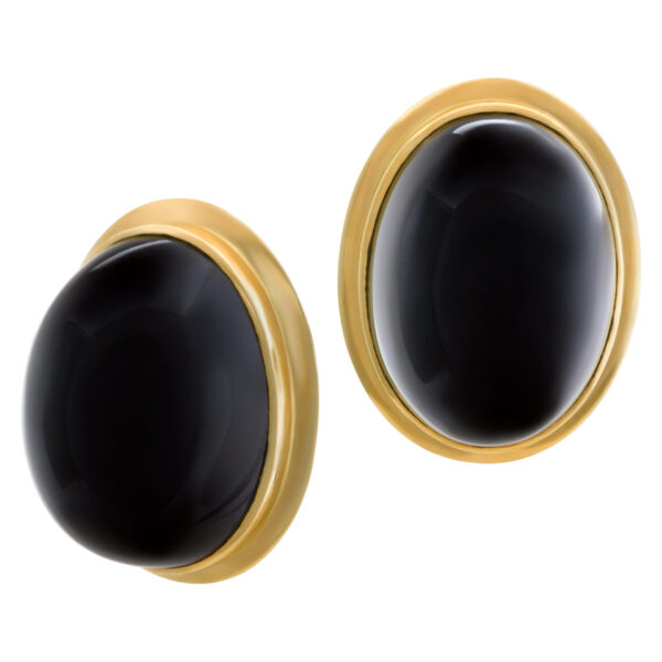 Large oval cabochon onyx earrings in 14k