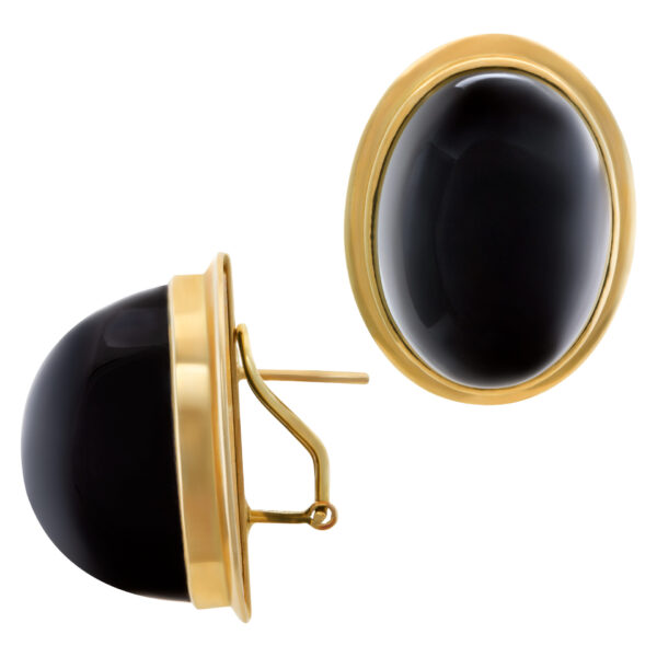 Large oval cabochon onyx earrings in 14k