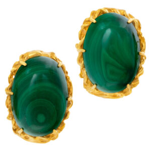 Green malachite button earrings in 18k