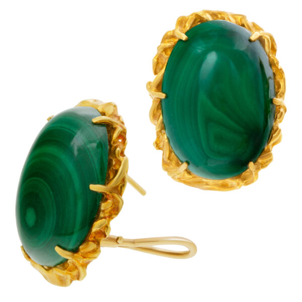 Green malachite button earrings in 18k