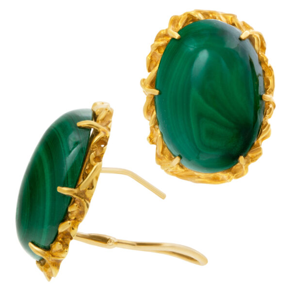 Green malachite button earrings in 18k