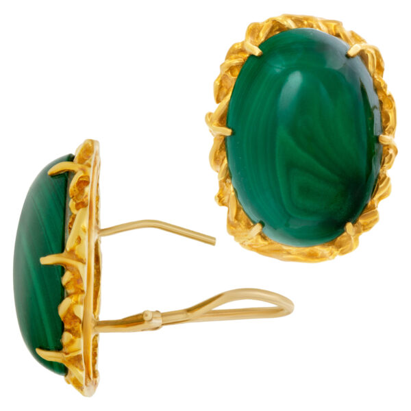 Green malachite button earrings in 18k