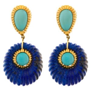 Turquoise earrings in 18k with fluted lapis lazuli with omega clips