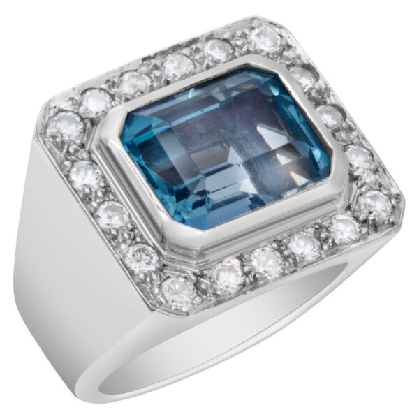 Blue topaz ring in 18k white gold with diamonds