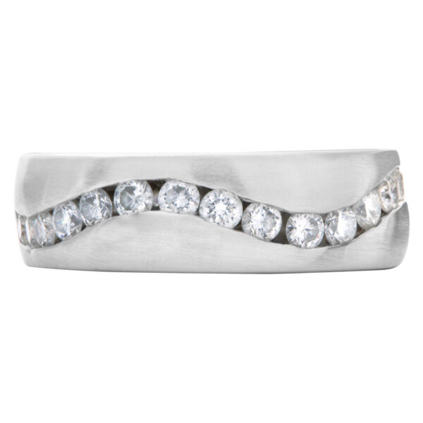 Wave of channel set diamonds wedding band in 14k White Gold