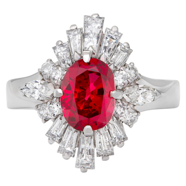 AGL certified oval 1.81 carat center ruby ring in platinum