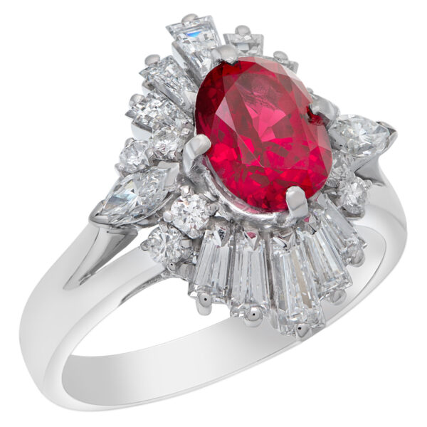 AGL certified oval 1.81 carat center ruby ring in platinum