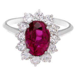 AGL certified oval 3.26 carat center ruby (heated, Excellent color, Thailand origin) ring