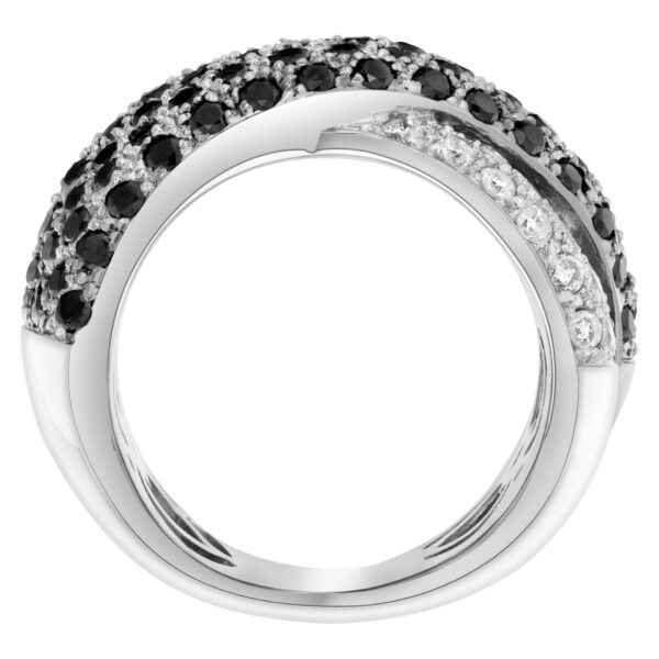 Black and white diamond X kiss ring in 14k white gold over 1.5 cts