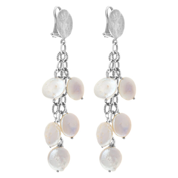 Set  with earrings, bracelet and necklace in 14k white gold with Mother of Pearl dots