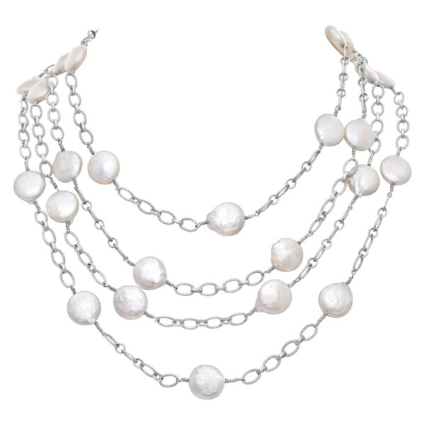 Set  with earrings, bracelet and necklace in 14k white gold with Mother of Pearl dots