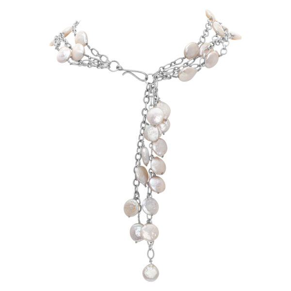 Set  with earrings, bracelet and necklace in 14k white gold with Mother of Pearl dots